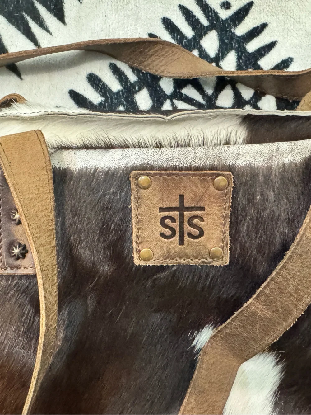 STS Ranchwear Brown and White Cowhide Leather Shoulder Tote